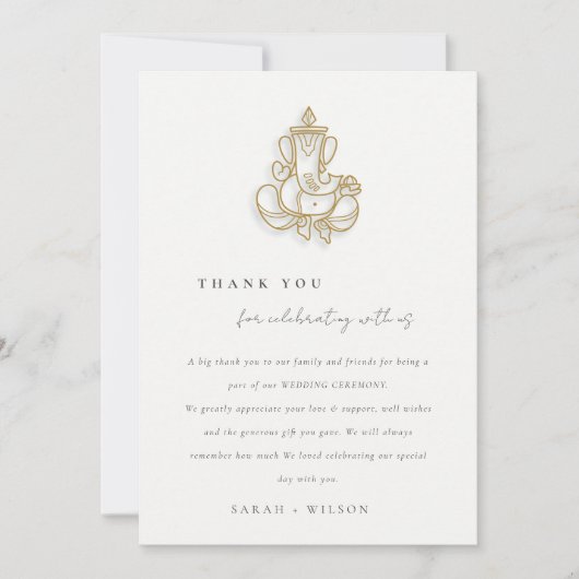 Blush Gold Wildflower Ganesh Indiase bruiloft Bedankkaart (Voorkant)