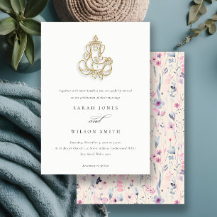 Blush Gold Wildflower Ganesh Indiase bruiloft Kaart