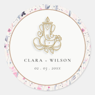 Blush Gold Wildflower Ganesh Indiase bruiloft Ronde Sticker