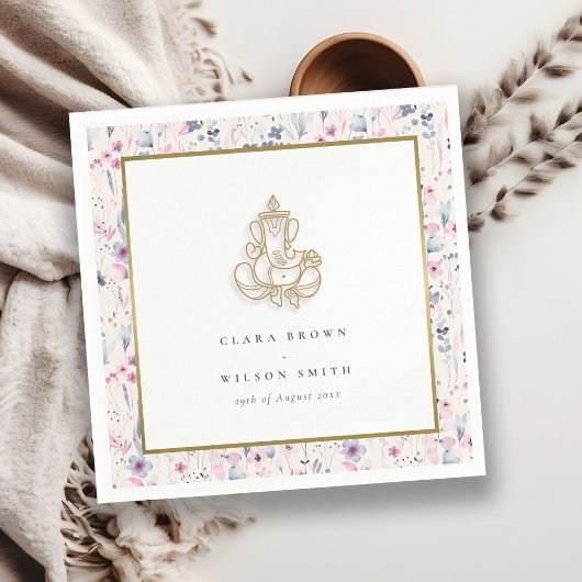Blush Gold Wildflower Ganesh Indiase bruiloft Servet