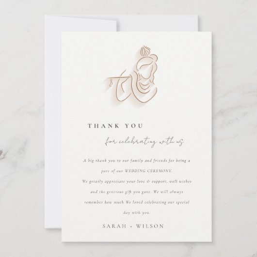 Blush Gold Wildflower Krishna Indiase bruiloft Bedankkaart (Voorkant)