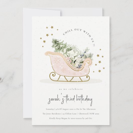 Blush Gold Winter Sleigh Elke avond van de avond u Bedankkaart (Voorkant)