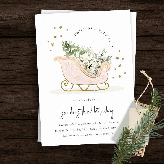 Blush Gold Winter Sleigh Elke avond van de avond u Bedankkaart