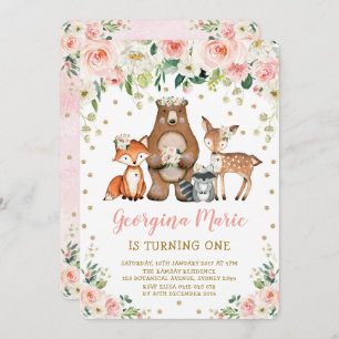 Blush Gold Woodland Dieren Girly Bloemen Verjaarda Kaart