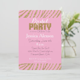Blush Gold Zebra Print Faux Glitter Vrijgezellenfe Kaart
