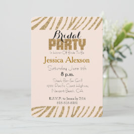 Blush Gold Zebra Print Faux Glitter Vrijgezellenfe Kaart
