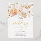 Blush & Golden Floral Weddenschap Gold Folie Uitnodiging (Voorkant)