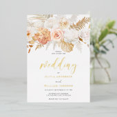 Blush & Golden Floral Weddenschap Gold Folie Uitnodiging (Staand Voorkant)