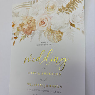 Blush & Golden Floral Weddenschap Gold Folie Uitnodiging