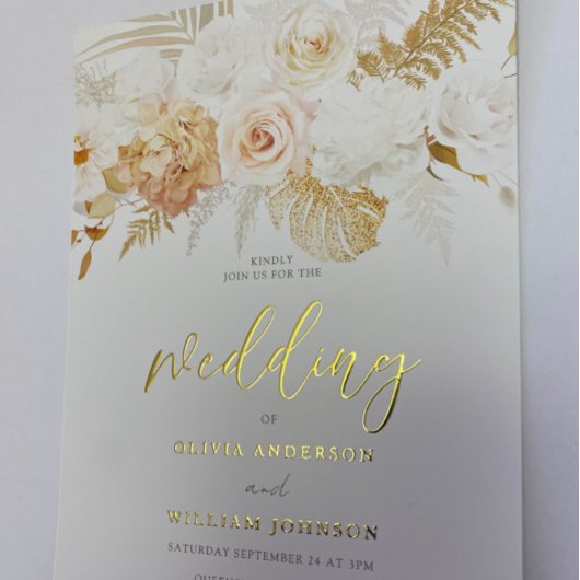 Blush & Golden Floral Weddenschap Gold Folie Uitnodiging