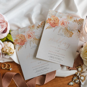 Blush & Golden Floral Weddenschap Roos Gold Folie Uitnodiging
