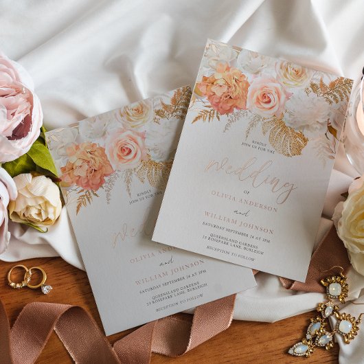Blush & Golden Floral Weddenschap Roos Gold Folie Uitnodiging