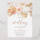 Blush & Golden Floral Weddenschap Roos Gold Folie Uitnodiging (Voorkant)