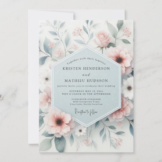 Blush Gossamer Bloom Wedding Kaart (Voorkant)