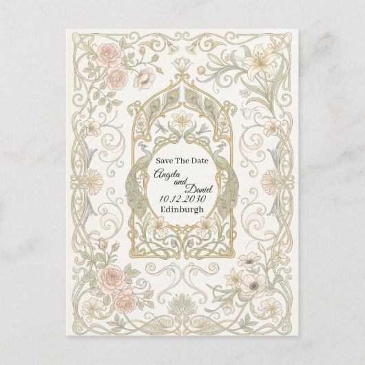 Blush Goud Barok Save the Date Briefkaart (Voorkant)