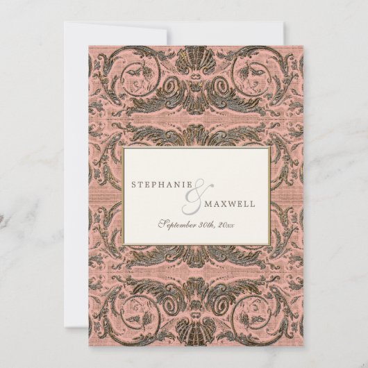 Blush Goud Barok Scrollwork op Shell Kaart (Achterkant)