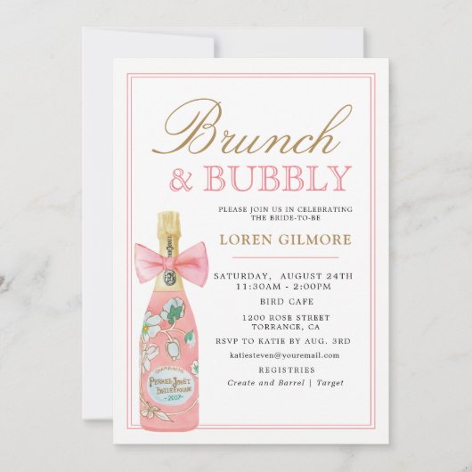 Blush Goud Bloemen Champagne Bridal Brunch Kaart (Voorkant)