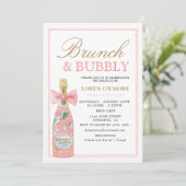 Blush Goud Bloemen Champagne Bridal Brunch Kaart (Staand voorkant)