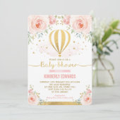 Blush Goud Bloemen Hete Luchtballon Meisje Baby sh Kaart (Staand voorkant)