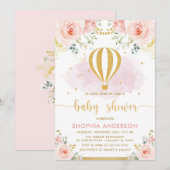 Blush Goud Bloemen Hete Luchtballon Meisje Baby sh Kaart (Voorkant / Achterkant)