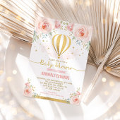 Blush Goud Bloemen Hete Luchtballon Meisje Baby sh Kaart