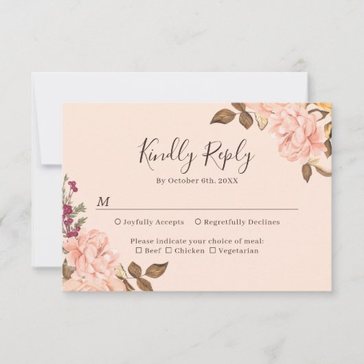 Blush Goud Bruin Waterverf Bloemen Fall Wedding RSVP Kaartje (Voorkant)