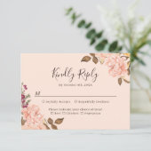 Blush Goud Bruin Waterverf Bloemen Fall Wedding RSVP Kaartje (Staand voorkant)