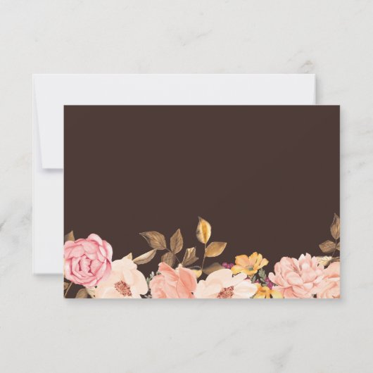 Blush Goud Bruin Waterverf Bloemen Fall Wedding RSVP Kaartje (Achterkant)
