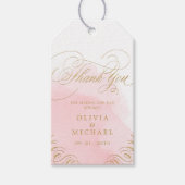 Blush goud elegante kalligrafie bruiloft dank u cadeaulabel (Voorkant)