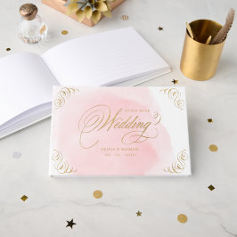 Blush goud elegante kalligrafie bruiloft gastenboe gastenboek