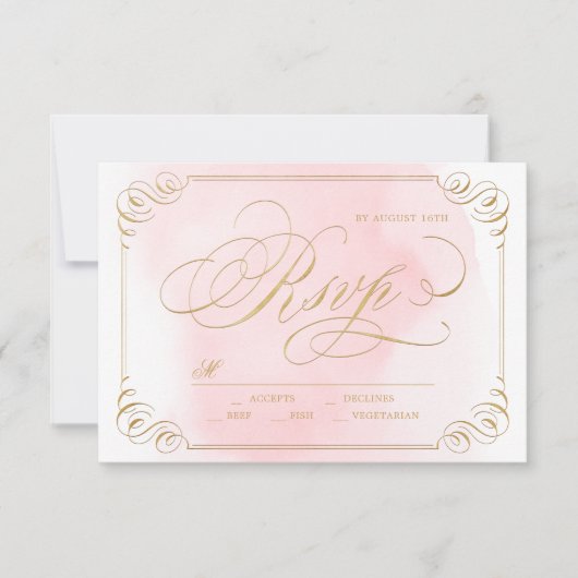 Blush goud elegante kalligrafie bruiloft RSVP (Voorkant)