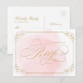 Blush goud elegante kalligrafie bruiloft RSVP Uitnodiging Briefkaart (Voorkant / Achterkant)