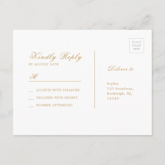 Blush goud elegante kalligrafie bruiloft RSVP Uitnodiging Briefkaart (Achterkant)