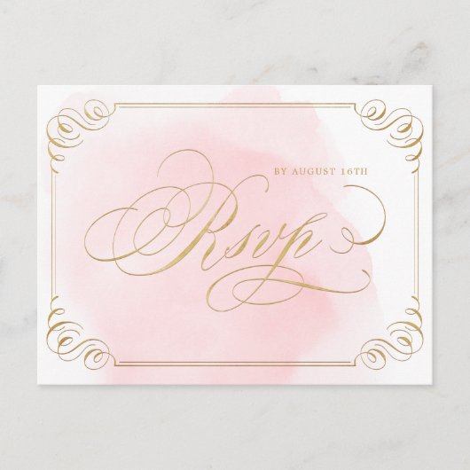 Blush goud elegante kalligrafie bruiloft RSVP Uitnodiging Briefkaart (Voorkant)