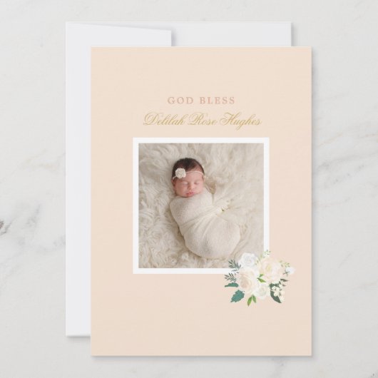 Blush Goud En Groen Bloemen Baby Meisje Dop Kaart (Achterkant)