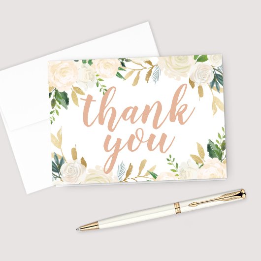 Blush Goud en Groene Bloem Bruiloft Script Bedankkaart