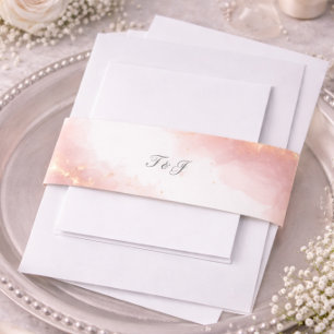 Blush Goud Glans Romantische Trouw Monogram Uitnodigingen Wikkel