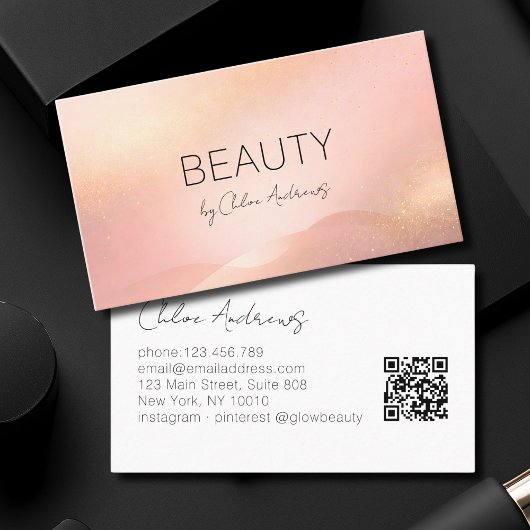 Blush Goud Glow Gradiënt Salon QR Code Visitekaartje