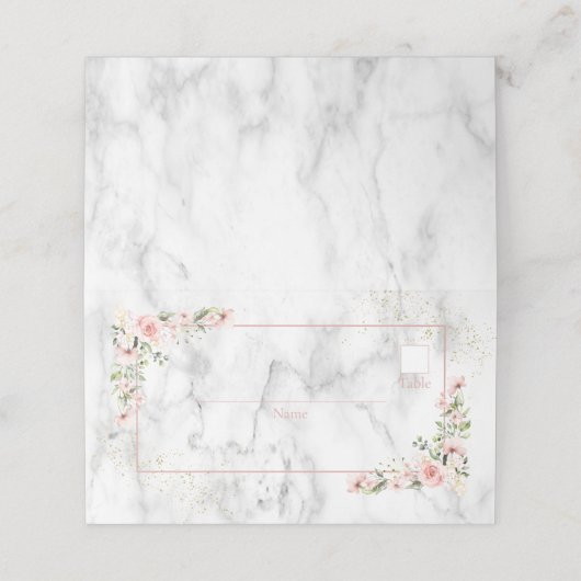 Blush Goud Groen Stoffig Roze Bloemen Plaatskaartje (Buitenkant ongevouwen)