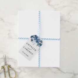 Blush Goud Groene Vetplant Stof Blauw Bruiloft Cadeaulabel