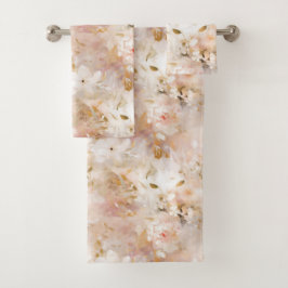 Blush, Goud, Mauve, Taupe Abstract Flowers Bad Handdoek