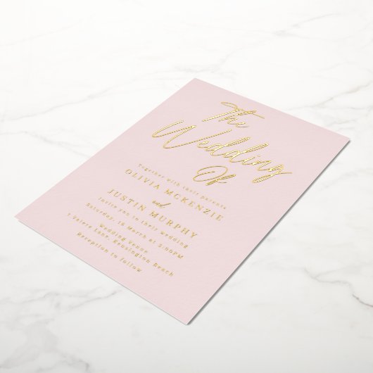 Blush & Goud Moderne Bruiloft Gouden Folie Uitnodiging (Gedraaid)