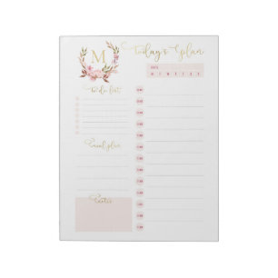 Blush & Goud Monogram Dagelijkse Planner Takenlijs Notitieblok