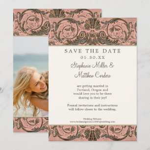 Blush Goud Vintage Sierlijk Bewaar de Datum Foto Kaart