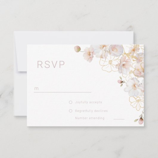 Blush & Goud Wildbloemen Elegante bruiloft RSVP Kaartje (Voorkant)