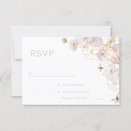 Blush & Goud Wildbloemen Elegante bruiloft RSVP Kaartje