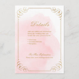 Blush goudelegant calligrafie bruiloft details informatiekaartje