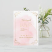 Blush goudelegant calligrafie bruiloft details informatiekaartje (Staand voorkant)