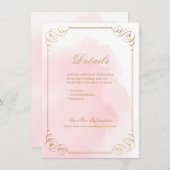 Blush goudelegant calligrafie bruiloft details informatiekaartje (Voorkant / Achterkant)