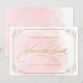 Blush goudelegant kalligrafie bespaart de datum save the date (Voorkant / Achterkant)